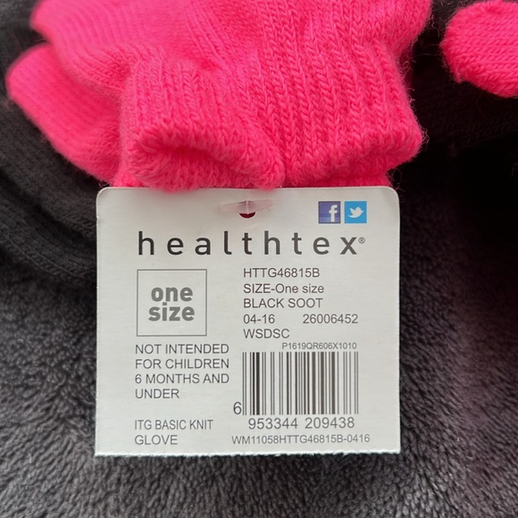 Healthtex Toddler/Little Girl 2Pair Stretch Knit Gloves Black/Supercharge Pink - Picture 3 of 4